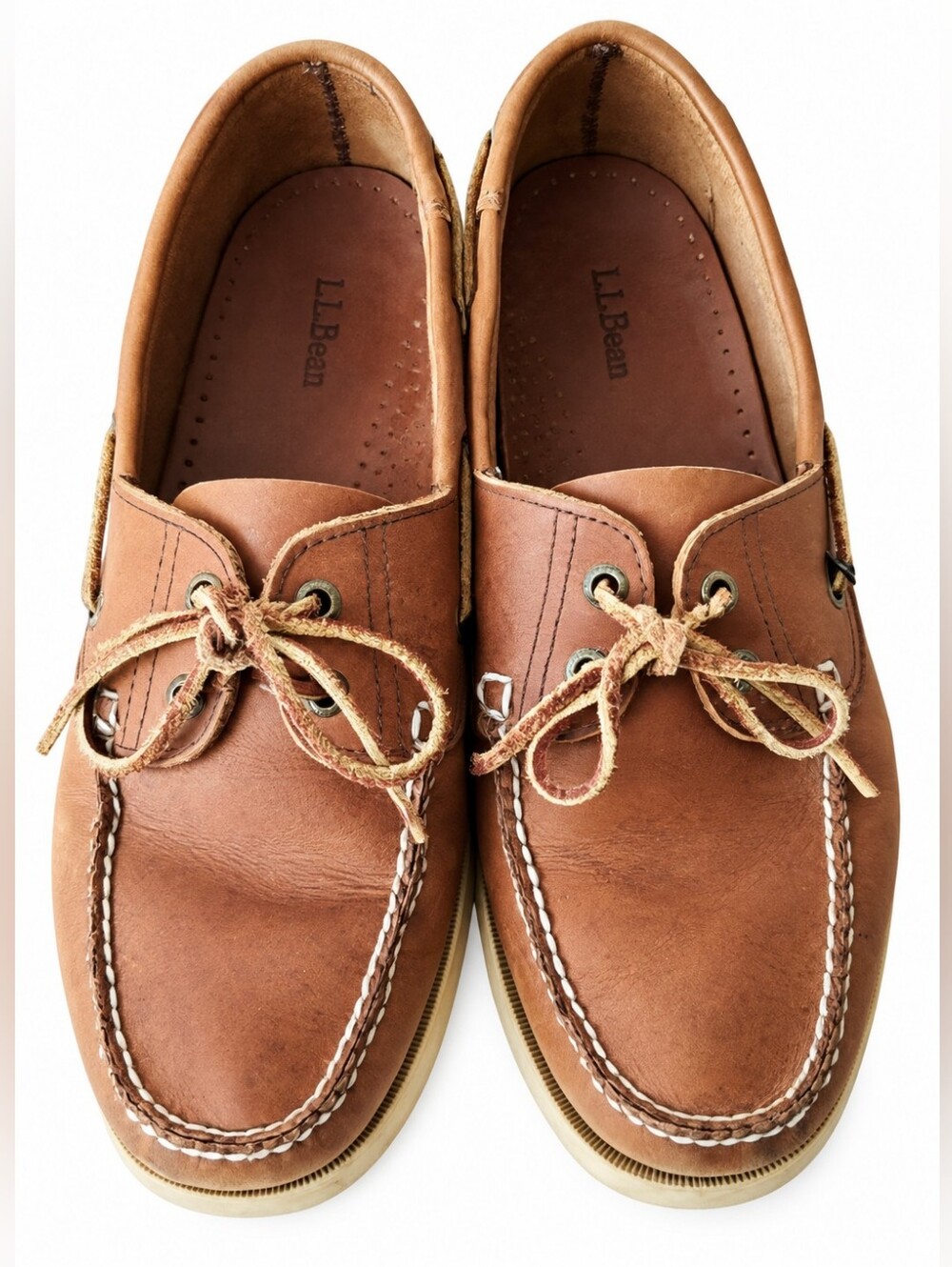 L.L.Bean Men's Brown Leather Boat Shoes, Size 10.5 D